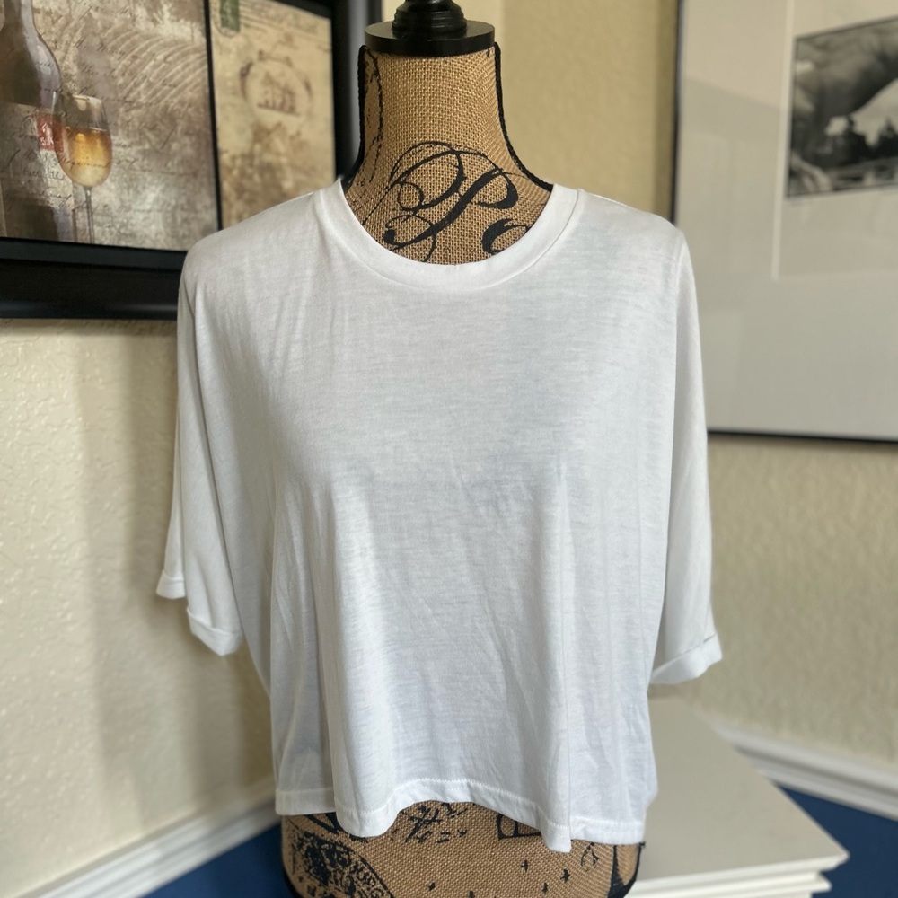 SHEIN White Short Sleeve Tee Hi-Lo Hem